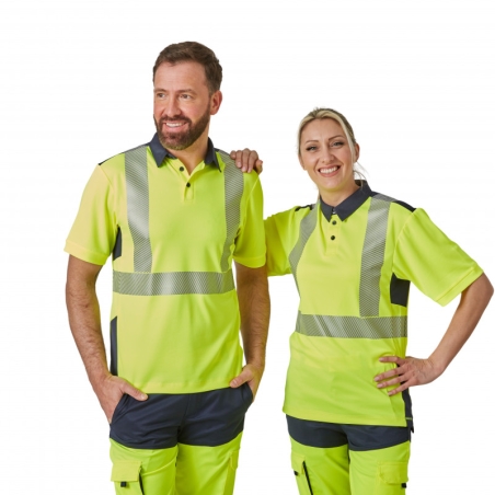PBV Polo haute visibilité manches courtes Jaune/Marine classe 2 – vue 5