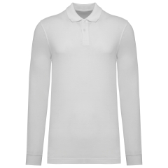 Polo Piqué Manches Longues Bio Blanc Homme – Kariban 180 g/m²