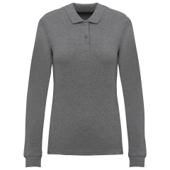 Polo piqué manches longues Bio 180 g/m² femme – Gris Chiné – Kariban