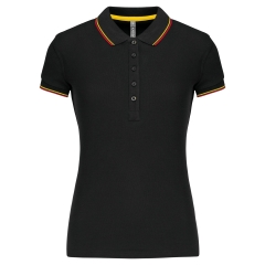 Polo Manches Courtes Femme Noir / Rouge / Jaune Liserés Contrastés Kariban