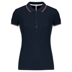 Polo Manches Courtes Femme Blanc Liserés Contrastés Kariban
