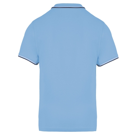 Polo Bleu ciel / Marine / Blanc Homme Maille Piquée Manches Courtes Kariban – vue 2