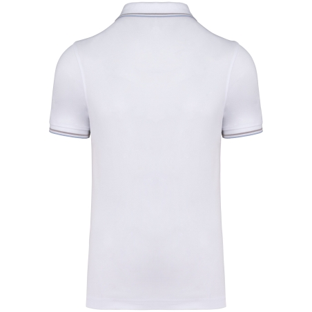 Polo Maille Piquée Manches Courtes Homme Blanc / Bleu ciel / Gris clair – Kariban – vue 2