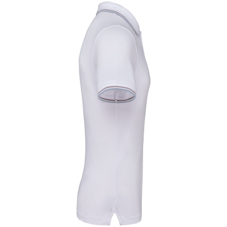 Polo Maille Piquée Manches Courtes Homme Blanc / Bleu ciel / Gris clair – Kariban – vue 3
