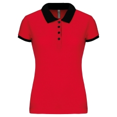 Polo piqué bicolore femme Noir & Rouge Kariban