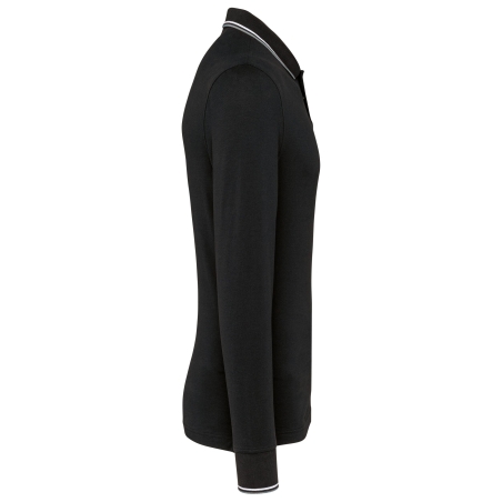 Polo maille piquée manches longues homme Noir – Kariban – vue 3