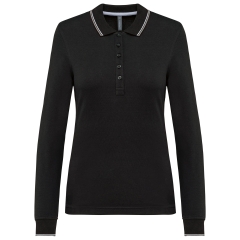 Polo maille piquée manches longues femme Noir / Gris clair / Blanc – Kariban