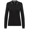 Polo maille piquée manches longues femme Noir / Gris clair / Blanc – Kariban
