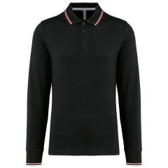 Polo maille piquée manches longues homme Noir