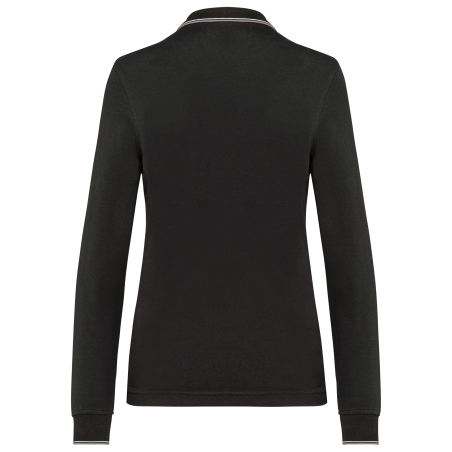 Polo maille piquée manches longues femme Noir / Gris clair / Blanc – Kariban – vue 2