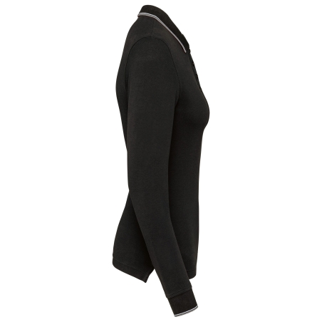 Polo maille piquée manches longues femme Noir / Gris clair / Blanc – Kariban – vue 3