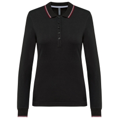 Polo maille piquée manches longues femme Noir / Rouge / Blanc – Kariban