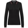 Polo maille piquée manches longues femme Noir / Rouge / Blanc – Kariban