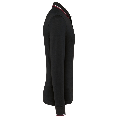 Polo maille piquée manches longues homme Noir – vue 3