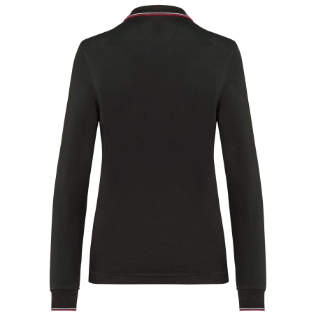 Polo maille piquée manches longues femme Noir / Rouge / Blanc – Kariban – vue 2