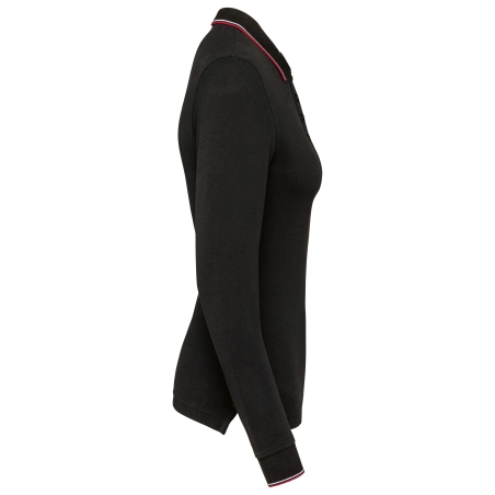 Polo maille piquée manches longues femme Noir / Rouge / Blanc – Kariban – vue 3