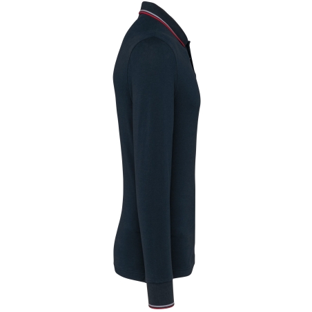 Polo maille piquée manches longues homme Marine / Rouge / Blanc – Kariban – vue 3