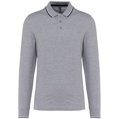 Polo maille piquée manches longues homme Gris Oxford / Marine / Blanc – Kariban