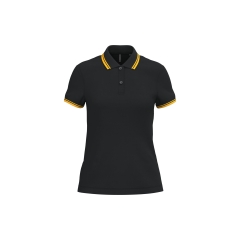 Polo femme manches courtes liserés contrastés noir/jaune Kariban