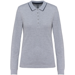 Polo maille piquée manches longues femme Gris Oxford / Marine / Blanc – Kariban