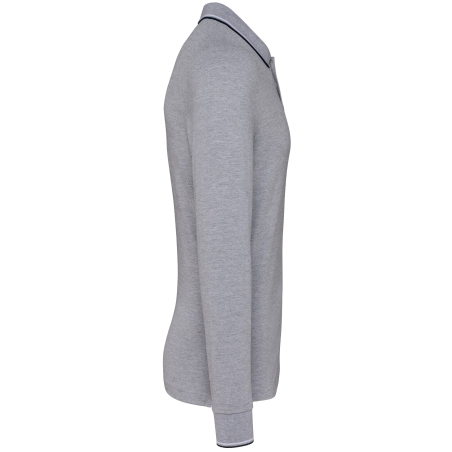 Polo maille piquée manches longues homme Gris Oxford / Marine / Blanc – Kariban – vue 3