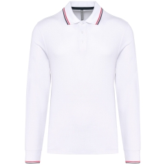 Polo maille piquée manches longues homme Blanc / Marine / Rouge – Kariban