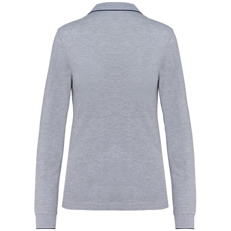 Polo maille piquée manches longues femme Gris Oxford / Marine / Blanc – Kariban – vue 2