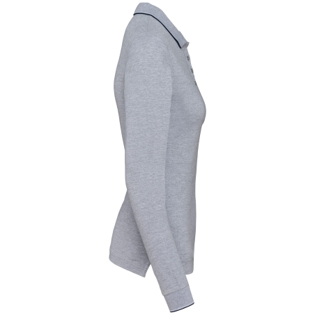 Polo maille piquée manches longues femme Gris Oxford / Marine / Blanc – Kariban – vue 3