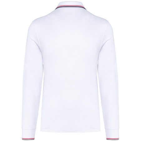 Polo maille piquée manches longues homme Blanc / Marine / Rouge – Kariban – vue 2