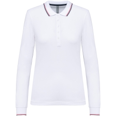 Polo maille piquée manches longues femme Blanc / Marine / Rouge Kariban