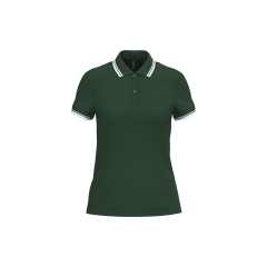 Polo Femme Manches Courtes Liserés Contrastés Vert forêt / Blanc Kariban