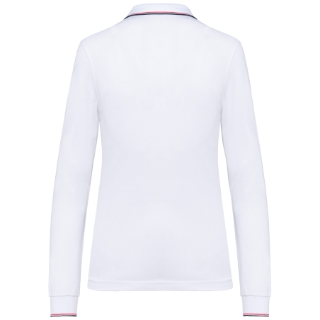 Polo maille piquée manches longues femme Blanc / Marine / Rouge Kariban – vue 2
