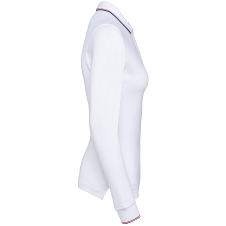Polo maille piquée manches longues femme Blanc / Marine / Rouge Kariban – vue 3