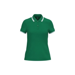 Polo Femme Manches Courtes Liserés Contrastés Vert Kelly / Blanc Kariban