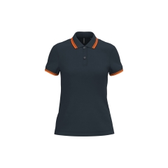 Polo Femme Manches Courtes Liserés Contrastés Marine/Orange Kariban