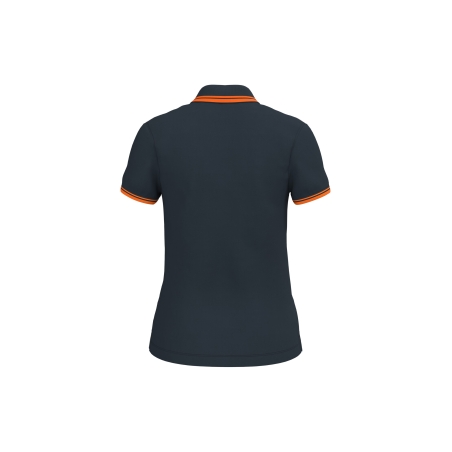 Polo Femme Manches Courtes Liserés Contrastés Marine/Orange Kariban – vue 2