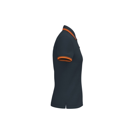 Polo Femme Manches Courtes Liserés Contrastés Marine/Orange Kariban – vue 3