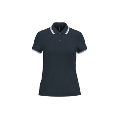Polo Femme Manches Courtes Liserés Contrastés Marine / Blanc Kariban