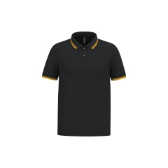 Polo Homme Noir Liserés Jaunes Manches Courtes Kariban
