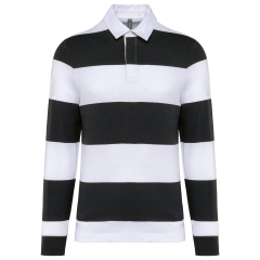 Polo rugby rayé manches longues unisexe Kariban – Noir