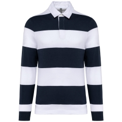 Polo Rugby Rayé Manches Longues Kariban – Blanc Navy Stripes
