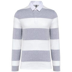 Polo Rugby Rayé Manches Longues Kariban – Blanc (Oxford Grey/White Stripes)