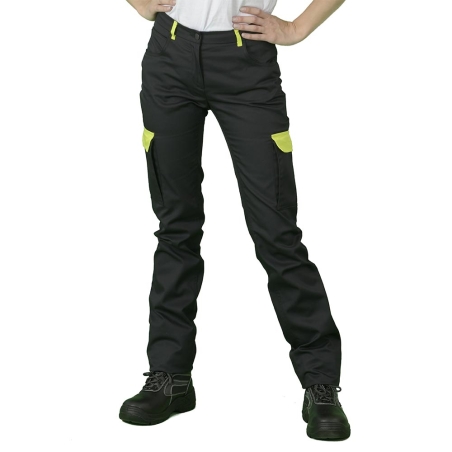 Pantalon de travail Coupe Femme Noir et vert lime
