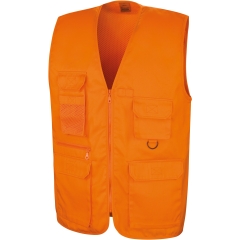 Gilet Safari Result Orange – 11 poches, zippé, Workguard