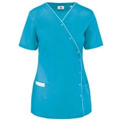 Blouse de travail femme turquoise boutons-pression WK. Designed To Work