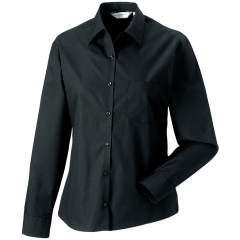 Chemise Femme Popeline Coton Manches Longues Noire Russell