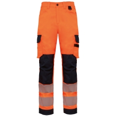 Pantalon de sécurité haute visibilité multipoches Orange/Marine WK. Designed To Work