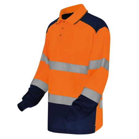 Polo haute visibilité bicolore manches longues Yoko – Orange – vue 3