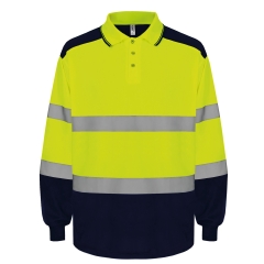 Polo haute visibilité bicolore manches longues Jaune/Marine Yoko