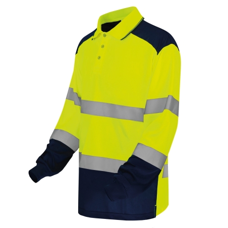 Polo haute visibilité bicolore manches longues Jaune/Marine Yoko – vue 3